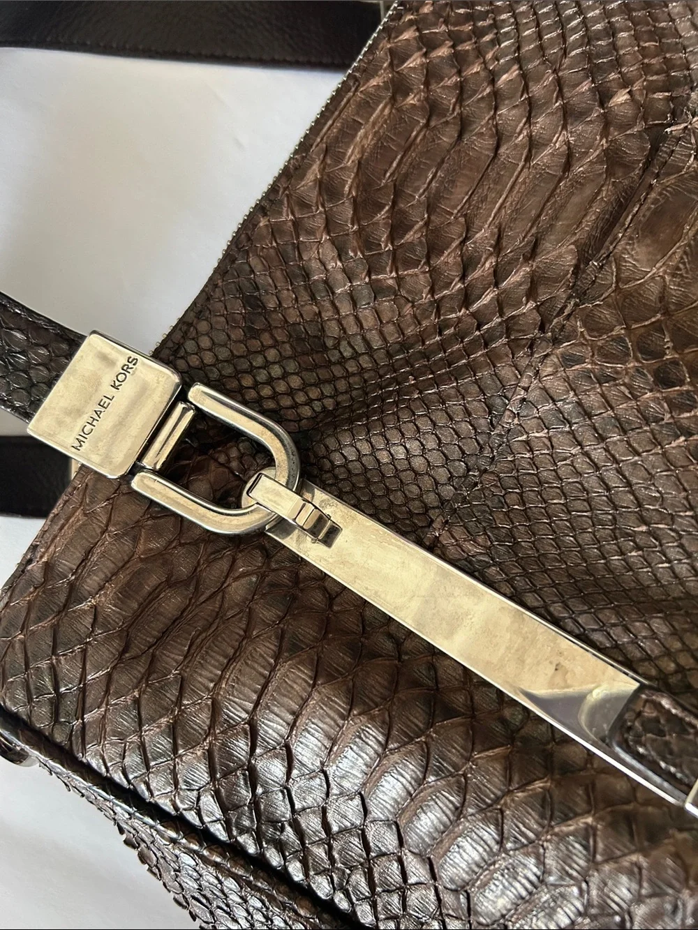 Michael Kors Brown Textured Leather Satchel with Silver-Tone Hardware
